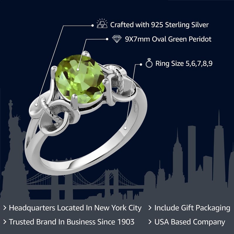 Gem Stone King Oval Gemstone Birthstone Engagement Ring For Women | 925 Sterling Silver | Oval 9X7MM | Wedding Anniversary Promise Ring | Available in size 5, 6, 7, 8, 9 - Image 2